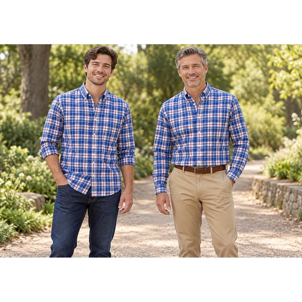 L.L. Bean Men's Large Regular Wrinkle Resistant Plaid Cotton Button Down Shirt